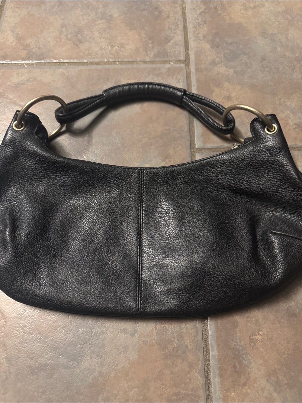 Vintage HOBO Black Pebbled Leather Shoulder Bag with Gold Rings